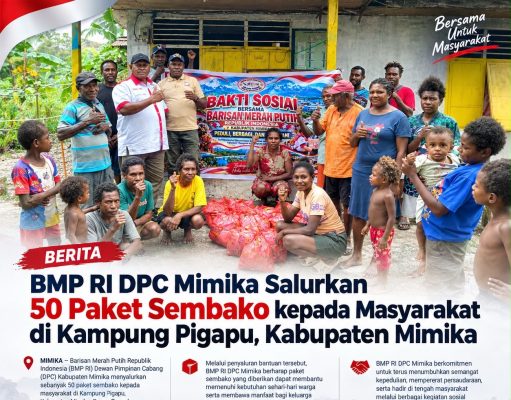 BMP RI DPC Mimika Salurkan 50 Paket Sembako kepada Masyarakat di Kampung Pigapu Kabupaten Mimika